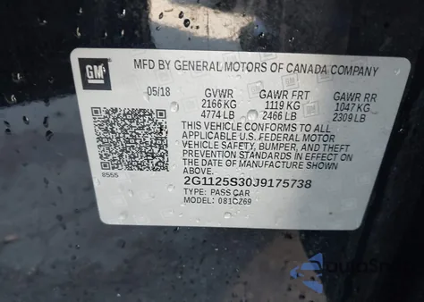 2018 Chevrolet Impala 2Lz from USA, damaged, VIN 2G1125S30J9175738